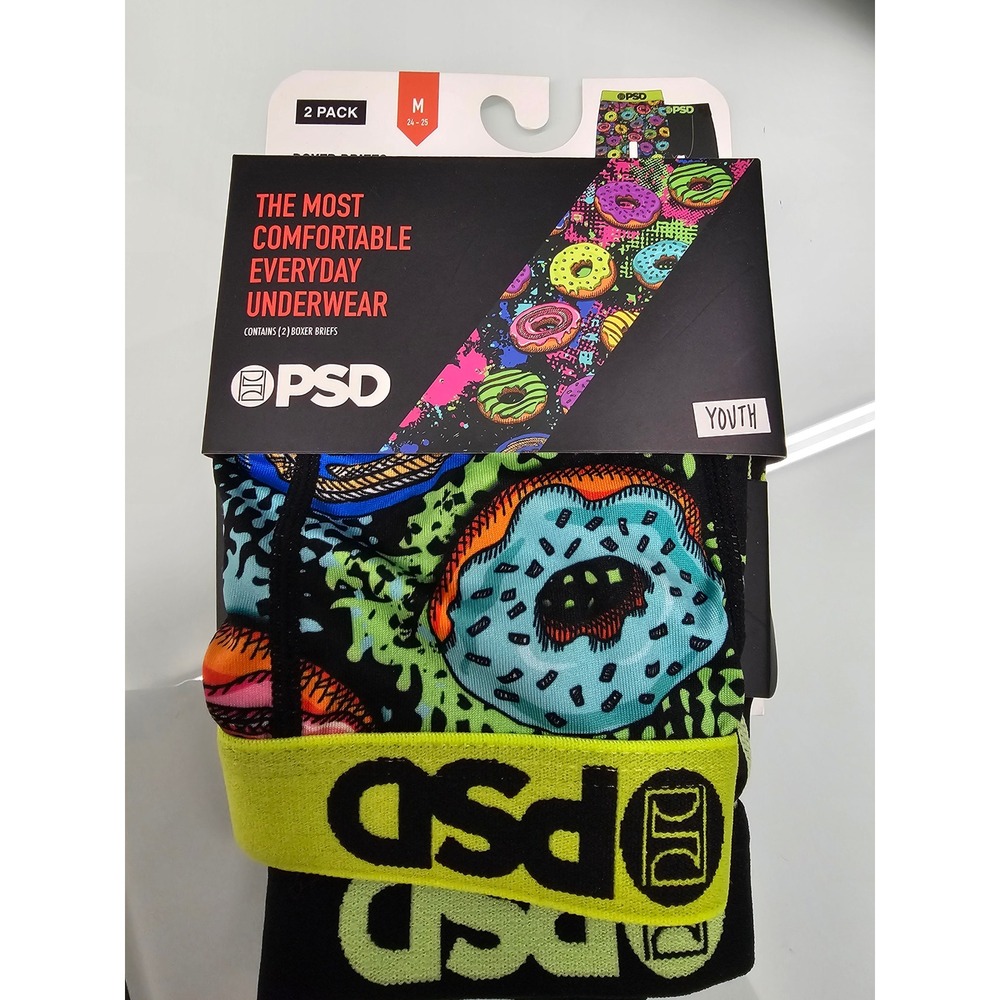 PSD Boys 2 Pack Boxer Briefs Donut Print Black Microfiber Youth Medium